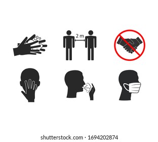 Symbol zur Vorbeugung gegen Morbus Coronavirus. Vektorillustration, Flachdesign.
