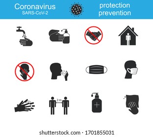 Symbol zur Vorbeugung gegen Morbus Coronavirus. Vektorillustration, Flachdesign.