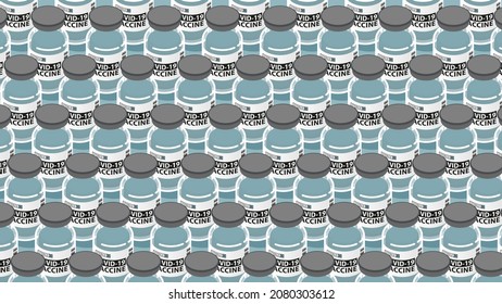 Coronavirus disease vaccine bottles pattern background. Covid-19 3d isometric vaccine ampoules on turquoise blue background web page template. Health care, immunization, vaccination horizontal poster.