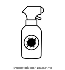 coronavirus disinfectant spray over white background, line style, vector illustration