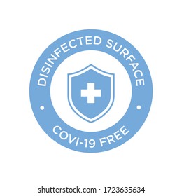 Coronavirus Disinfected Surface Icon. Round Symbol For Clean Areas Of Covid-19. Covid Free Zone.