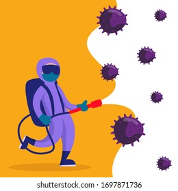 Coronavirus-Desinfektion Flach-Illustrations-Vektorillustration