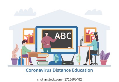 Coronavirus Distance Education concept, modern flat design vector illustration