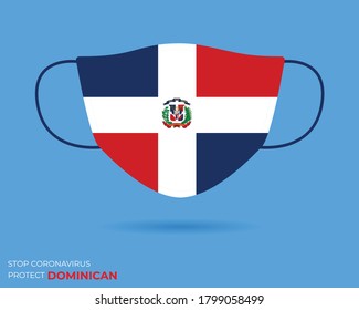 Coronavirus in DOMINICAN.Graphic Vector of surgical mask with DOMINICAN flag.(2019-nCoV or CoVid-19). Medical face mask as concept of coronavirus quarantine. Coronavirus outbreak. use for printing eps