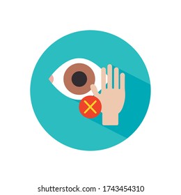 Coronavirus Dont Touch Eyes Concept, Hand And Eye With Cross Symbol Icon Over White Background, Block Style, Vector Illustration