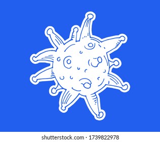 Coronavirus doodle blue icon, vector illustration