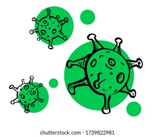Coronavirus doodle green icon, vector illustration