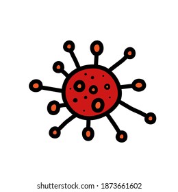 Coronavirus doodle icon logo Molecule COVID-2019 Bacteria Cell virus 2019-nCoV pandemic symbol emblem Hand drawn Cartoon design style Print for banner poster game card social medical advertisement