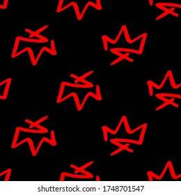 Coronavirus doodle seamless with crown. Coronavirus vector illustration in sketch graffiti style. Red line on black background