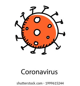 Coronavirus in doodle style icon, editable vector 