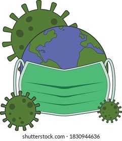Concepto de diseño de vectores de tierra y máscara de Coronavirus.
