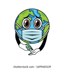 Coronavirus, earth put mask to fight against Coronavirus. Concept of fight against virus. World health day and climate change concept.