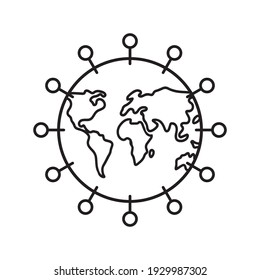 Coronavirus Earth thin line icon. Coronavirus Vector Icon Logo Design Template Signs. Global coronavirus epidemic concept, Globe Earth with virus sign white background. COVID-19 virus. Editable vector