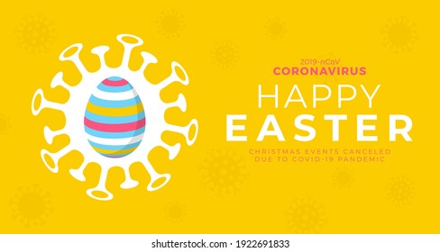 Coronavirus easter egg card. Vector illustraion with easter egg, covid-19 and medical mask. Safe holiday. For greeting card, promotion, poster, flyer, web banner, social media