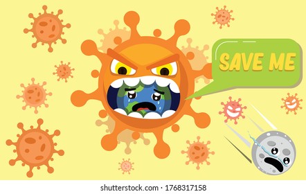 Coronavirus eats earth in flat design premium vector