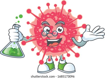 Coronavirus emergency brainy Professor Cartoon design with a glass tube 