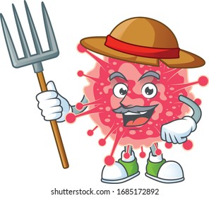Coronavirus emergency in Farmer mascot design with hat and pitchfork