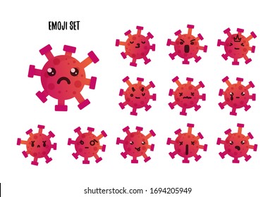 Coronavirus Emoji Set, Covid19 Emoticon, Virus Icon Design, Graphic Symbol