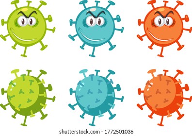 Coronavirus emoticon and emojis with facial expressions isolated on white background illustration