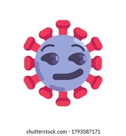 Coronavirus emoticon flat icon, vector sign, Virus smirking face colorful pictogram isolated on white. Symbol, logo illustration. Flat style design