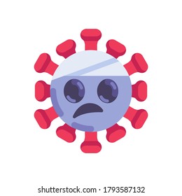 Coronavirus emoticon with headache flat icon, vector sign, Virus face with Head-Bandage colorful pictogram isolated on white. Symbol, logo illustration. Flat style design