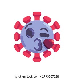 Coronavirus emoticon kiss flat icon, vector sign, virus face blowing a kiss emoji colorful pictogram isolated on white. Symbol, logo illustration. Flat style design