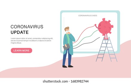 Coronavirus Epidemic (2019-nCoV). Wuhan virus disease, infections, Covid-19 cases update infographic and doctor characters. Vector concept of respiratory virus statistic, coronavirus quarantine.
