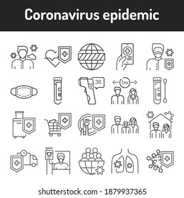 Coronavirus epidemic color line icons set. Pictograms for web page, mobile app, promo.