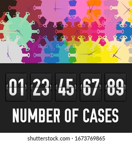 Coronavirus epidemic counter concept. Time is running out, colored background. Number of cases analog counter. Novel coronavirus 2019-nCoV. Vector illustration.