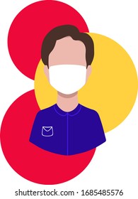 Coronavirus epidemic in Spain. Quarantine for an epidemic. Spanish doctor in an antibacterial mask. Flag of Spain. Hospital website cover