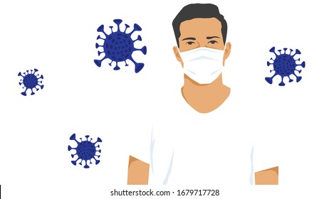 Coronavirus in Europe. Man in white medical face mask. Concept of coronavirus quarantine.