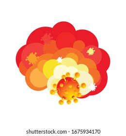 Coronavirus explosion. Pandemic medical concept with blazing Coronavirus Bacteria explosion. Dangerous Coronavirus Cell in Wuhan, China
