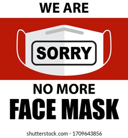 Coronavirus face mask out of stock sign. Warning sign for pharmacies and shops.