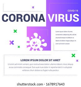 Coronavirus fact-finding white text banner. Covid 19. Medical orientation poster. New virus pandemic. The fight against coronavirus. Vector background with virus cells.