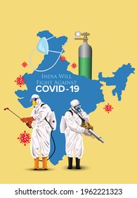 Coronavirus fight poster. India will fight against Covid-19 social media post. Vector Illustration design