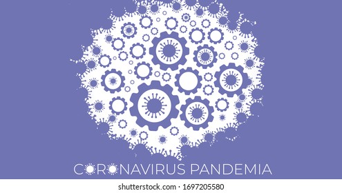 Coronavirus flat cartoon style cell surrounded by virus clouded pandemia dark veil. Health care concept. Corona virus sign icon. Medical icon.  Coronavirus pandemic infographic background.