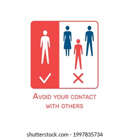 Coronavirus flat icon with avoid contacts warning vector illustration