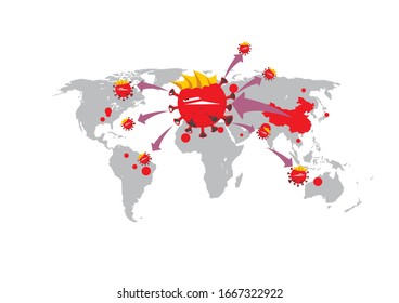 Coronavirus flow to the world from China vector map