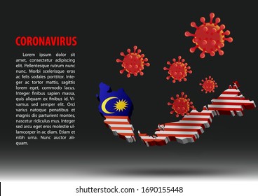 coronavirus fly over map of malaysia within national flag,vector illustration