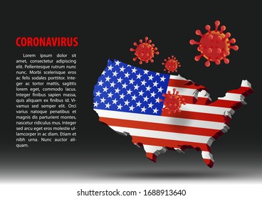 coronavirus fly over map of USA within national flag,vector illustration