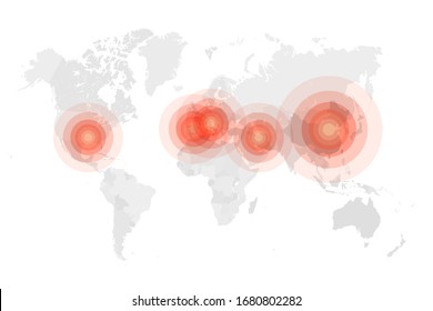 Coronavirus Foci On World Map, COVID-19 2019-nCoV Virus Spreading Around Planet, Banner For Breaking News About Corona Virus, Background For Medical News And Graphical Image Of Statistics