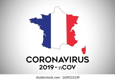 CoronaVirus in France and Country flag inside Country border Map Vector Design. 2019-nCoV with France map with national flag Vector Illustration.