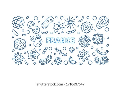 Coronavirus in France vector concept thin line horizontal banner or illustration