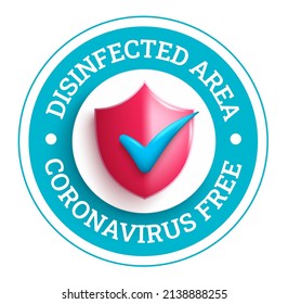 Coronavirus free vector design. Covid free logo with virus shield in circle signange for clean public disinfected area banner. Vector illustration.
