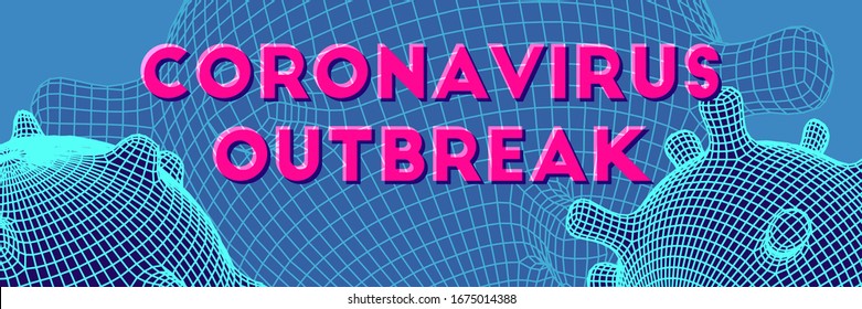 Coronavirus futuristische leuchtende Vektorillustration 3d Maschenzelle. Weltvirus-Pandemie-Banner. Fließpartikel. DNA-Elemente