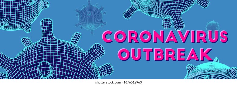 Coronavirus futuristic glowing vector 3d mesh cell. World virus pandemia banner. Flow particles. DNA elements