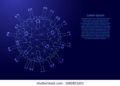 Coronavirus from futuristic polygonal blue lines and glowing stars for banner, poster, greeting card. Vector illustration.