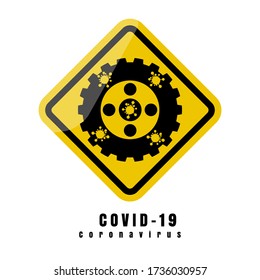 Coronavirus and gear symbol. Stop Novel Coronavirus outbreak covid-19. Coronavirus COVID-19 icon. Coronavirus warning sign. Web design icon. Space for gear text and logo. EPS.10