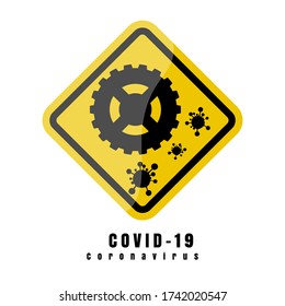 Coronavirus and gear symbol. Stop Novel Coronavirus outbreak covid-19. Coronavirus COVID-19 icon. Coronavirus warning sign. Web design icon. Space for gear text and logo. EPS.10