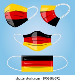 Coronavirus in Germany. Protective medical face mask in colors of German flag. Vector of surgical mask with German flag. Concept of coronavirus quarantine.